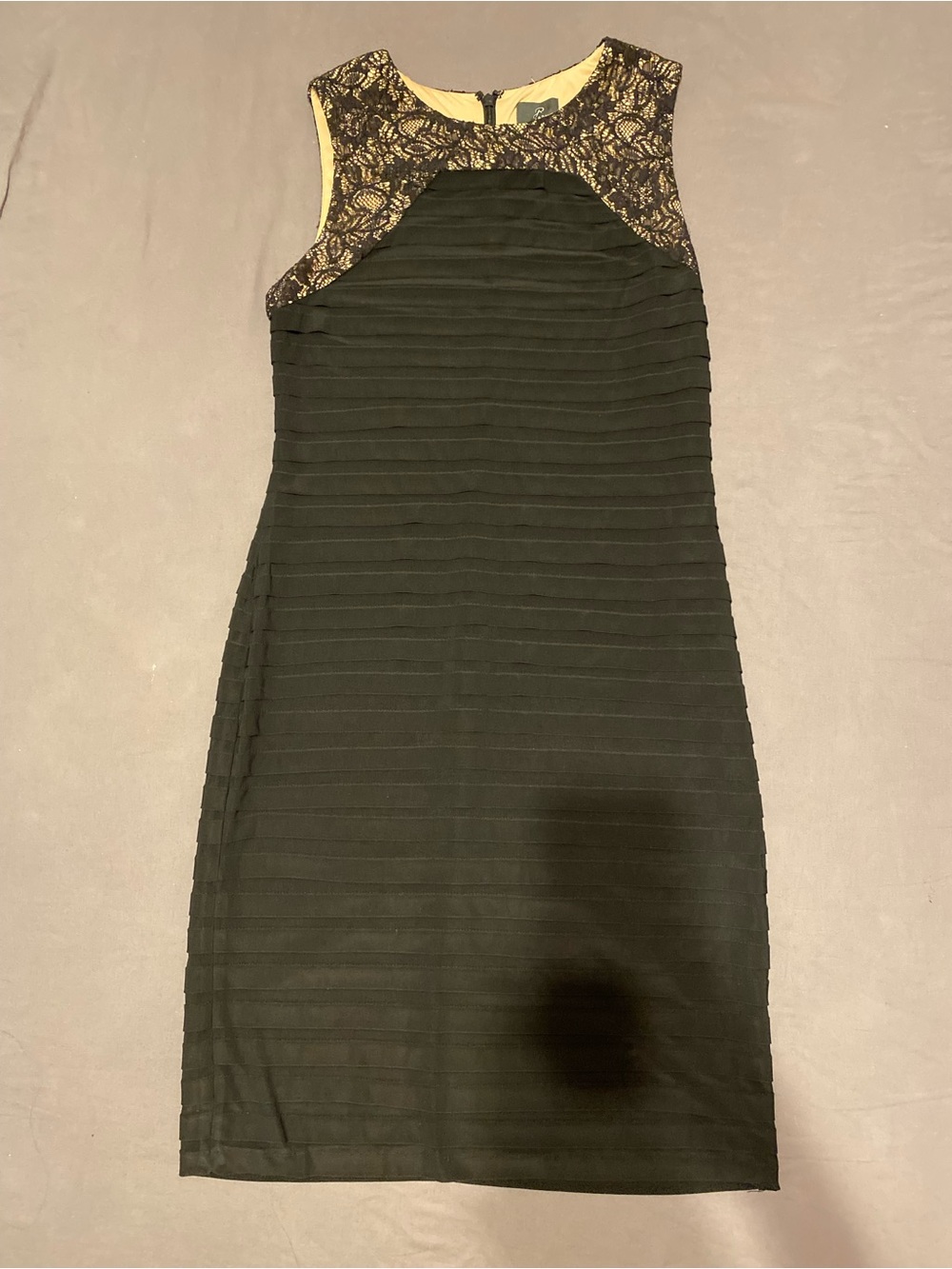 Adrianna Papell black horizontal ruffle stretch dress, size 14